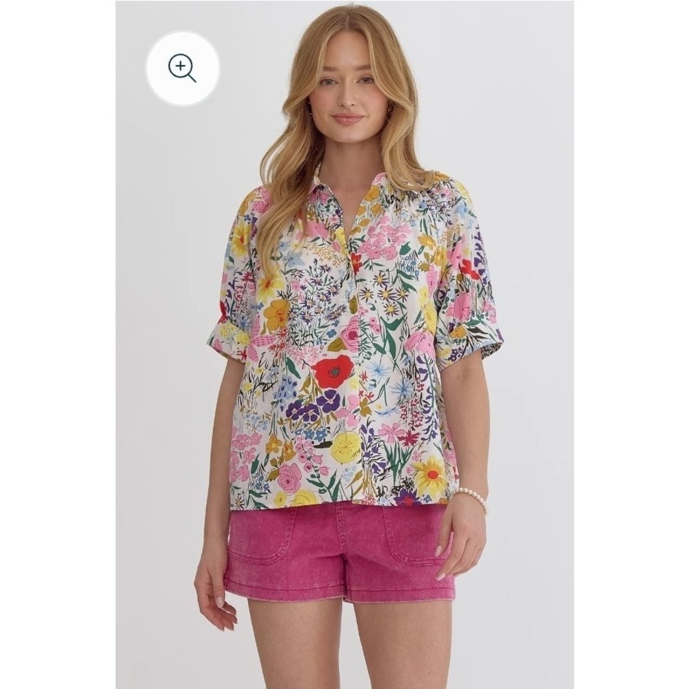 ENTRO Women's Sz Large Floral Blouse Pullover Multicolor Boho - Picture 8 of 8